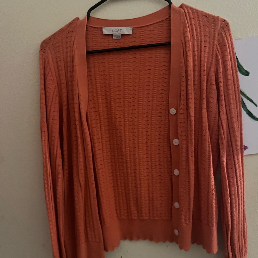 LOFT Vibrant Orange Cardigan Sweater